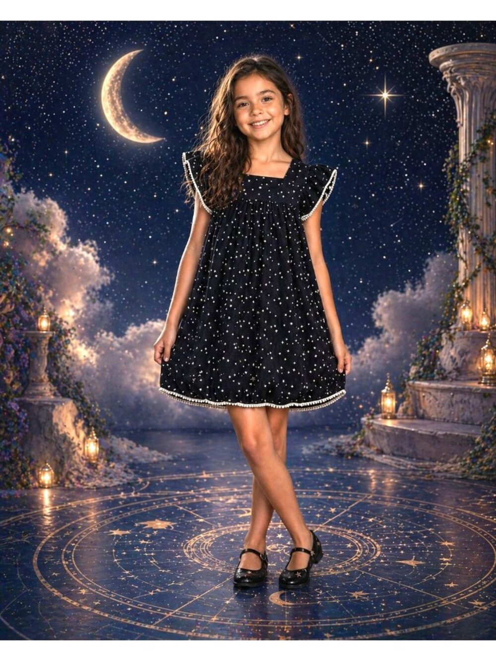 A.T.U.N All things Uber Nice Black Dress Girls 8-9Yrs Stars Celestial Boho FLAW